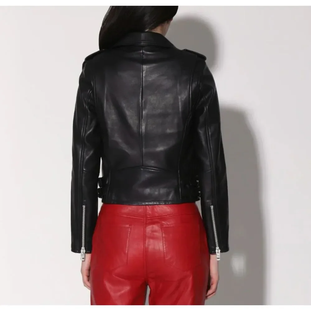 Walter Baker Liz Motorcycle Leather Jacket Black Size M - Picture 4 of 8